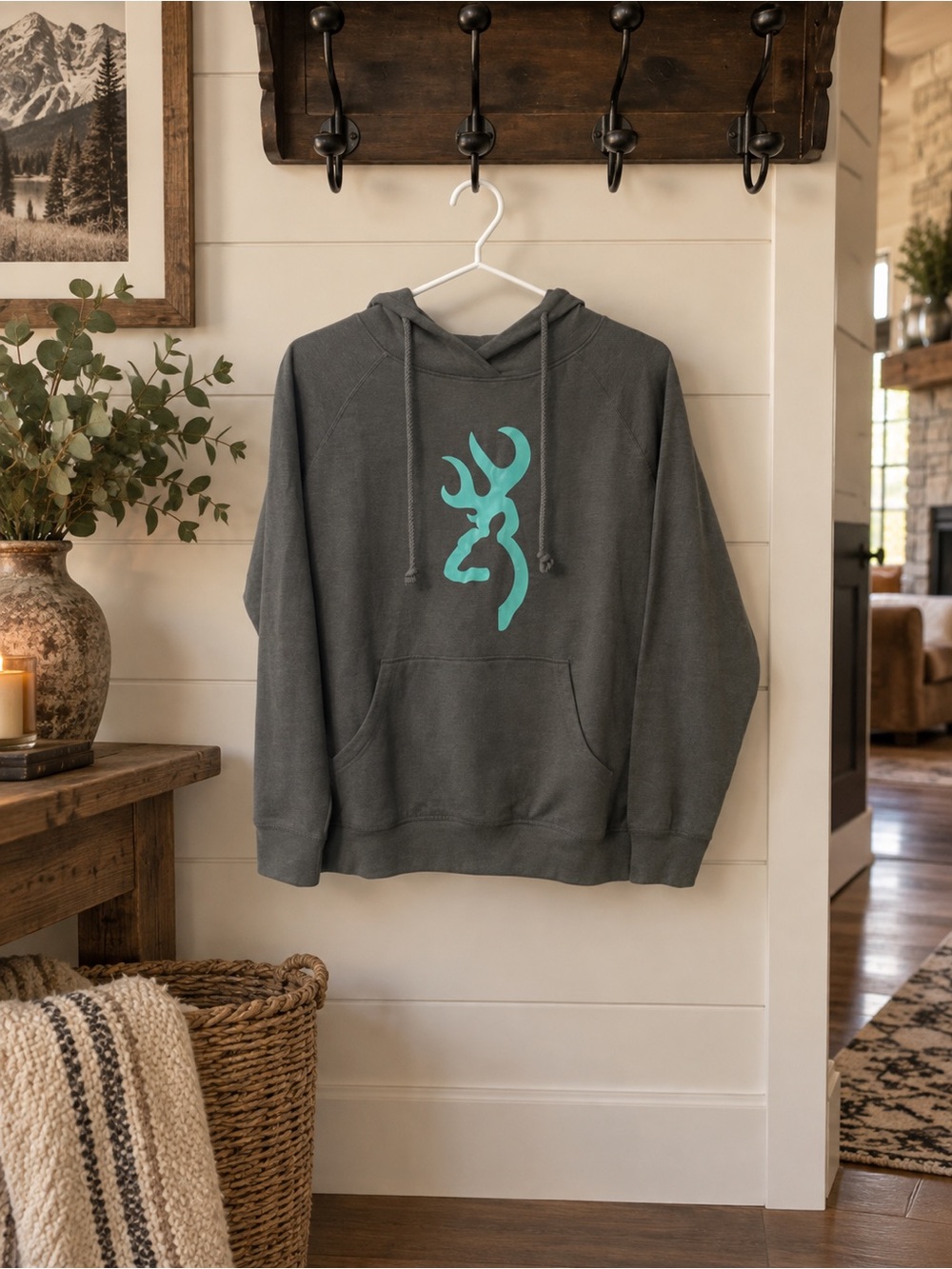 🌵Browning - Gray Hoodie with Teal Logo